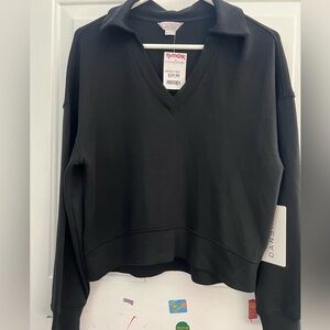 Danskin Collared V-Neck Scuba Sweatshirt Black